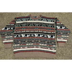 VINTAGE TUNDRA 3D Chunky Knit Coogi Style Multicolor Made In Canada Sweater 1X